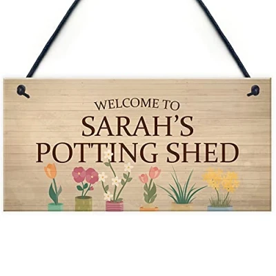 Image of RED OCEAN PERSONALISED Potting Shed Greenhouse Sign For Garden Summer House Gift Her