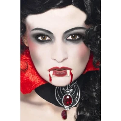 Image of Smiffys Make Up FX, Vampire Kit, White &amp; Red Facepaint, Fangs, Blood Tube Applicator, Cosmetics and Disguises Fancy Dress, Dress Disguises.