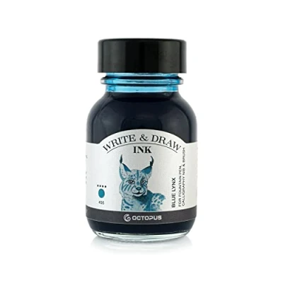 Image of Octopus Write and Draw Ink 456 Blue Lynx, Waterproof for Writing Drawing, Calligraphy Ink, Lightfast Drawing Fountain Pen, Glass Brush, 50 ml