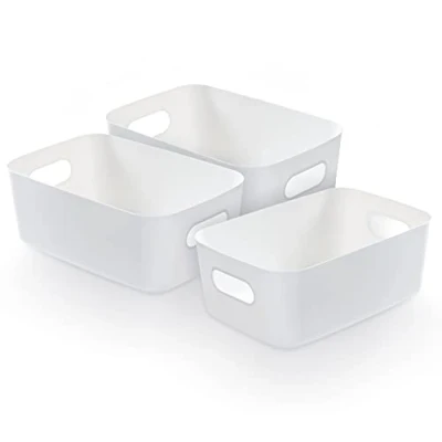 Image of Bgfuni Set of 3 Small Plastic Storage Baskets, Office Home and Kitchen Tidy Organiser, White Studio Baskets for Small, Shelf 20 x14 x7.5cm(White)