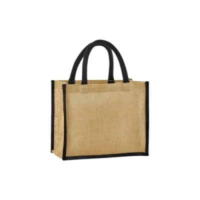 Image of Westford Mill Natural Starched Jute Midi Tote bag Natural/Black for men &amp; women One Size shopper bag, travel gym