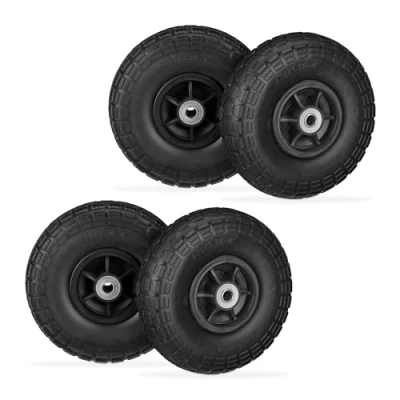 Image of Relaxdays Wheelbarrow Tyres, Set of 4, Puncture Proof Rubber, 4.1/3.5 4&quot;, up to 150 kg, 260x85 mm, Spare Wheel, Black, 26 x 8.5 cm