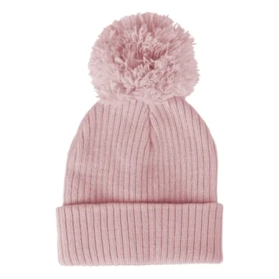 Image of Baby Knitted Hat, Boys &amp; Girls Winter Wooly Hat with Pom Pom, Ribbed Knit Beanie, Pink, 0 3 Months