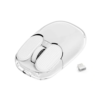 Image of MAMBASNAKE i069 Wireless Mouse, 2.4GHz with USB Mini Receiver, Cute Silent Transparent Shell, 7 RGB Backlit, 1600 DPI Optical Tracking, Portable 400mAh Rechargeable Noiseless Mice (White)