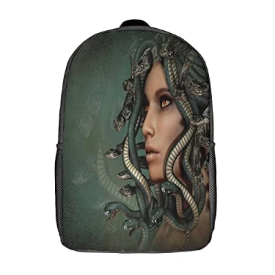 Image of Greek Mythology Medusa 17inch Laptop Backpack Lightweight Shoulder Bag Bookbag Casual Daypack For Travel
