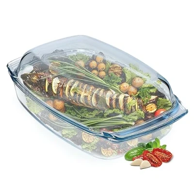 Image of KADAX Glass Casserole Dish, Ovenproof Dish with Lid and Handles for Lasagne, Heat Resistant Cooking, Baking, Roasting (Rectangular, 5L)
