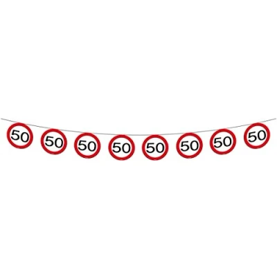 Image of Traffic Sign 50th Banner 12m, Paper with Stop signs age. 12 metres long