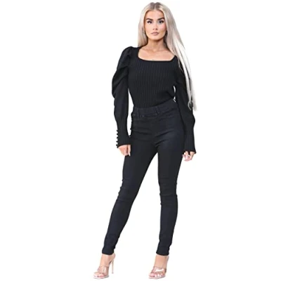 Image of 989Zé ENZO Womens High Rise Skinny Stretch Jeans Elasticated Waist Jeggings Denim Jean EZL419 Black 18