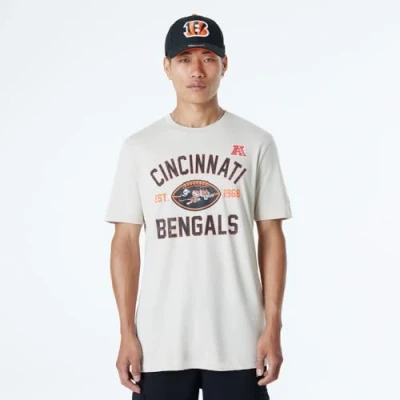 Image of CINCINNATI BENGALS New Era Cap NFL Regular T Shirt Distressed Screenprint Team Graphic Stone Unisex