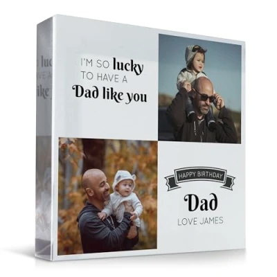 Image of Red Ocean Personalised Dad Photo Gift Acrylic Freestanding Block For Birthday Gifts From Daughter Son