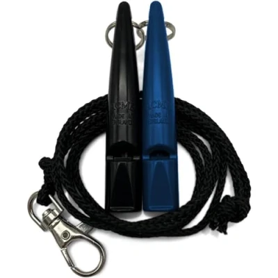 Image of ACME Dog Whistle No. 211.5 with Band Double Pack 2 Whistles Including Bands Ideal for Recall Loud and Far reaching (Black + Snorkel Blue)