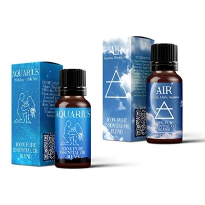 Image of Mystix London Air Element &amp; Aquarius Zodiac Sign Astrology Essential Oil Blend Twin Pack (2x10ml) for Diffusers, Aromatherapy Massage Blends Perfect as a Gift Vegan, GMO Free