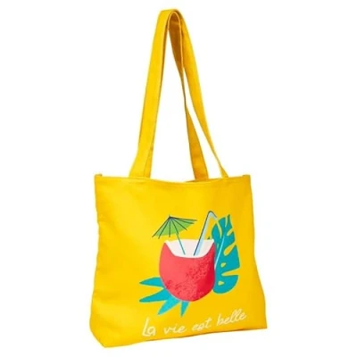 Image of Draeger Paris Tote Bag &quot;La vie est belle&quot;(auf Französisch) leicht, robust und ultraweich geräumige Innenseite aus 100 % Baumwolle Einkaufstasche wiederverwendbar