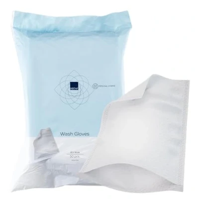 Image of Abena Wash Gloves Pack of 50 Disposable Flannels Ultrasonic Seal Dermatologically Tested Substitute for Body Wipes and Incontinence