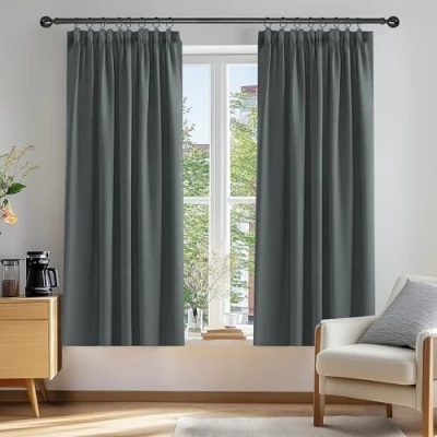 Image of Deconovo Bedroom Curtains Super Soft Thermal Insulated Energy Saving Pencil Pleat Blackout for Living Room 52x54 Inch Dark Grey 2 Panels