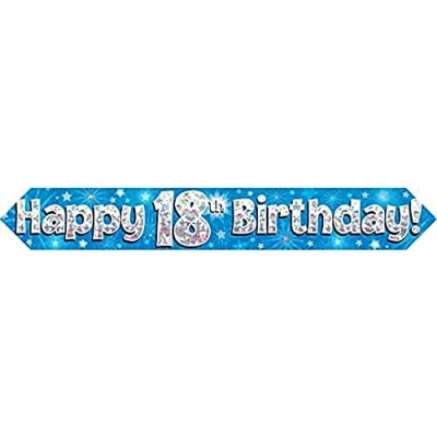 Image of OakTree 624795&quot; Happy 18th Birthday Foil Holographic Banner, Blue, 9 ft
