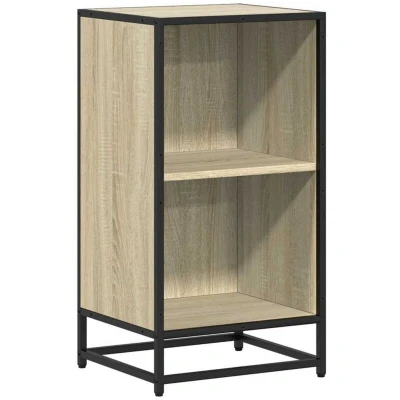 Image of vidaXL Book Cabinet Library Shelf in Sonoma Oak Engineered Wood, Metal Frame, Modern Style, 40x35x76 cm Perfect for Office, Living Room, &amp; Bedroom
