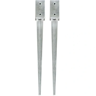 Image of vidaXL Ground Spikes 2 pcs Silver 7x7x75 cm Galvanised Steel