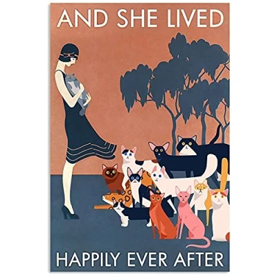 Image of TNND And She Lived Happily Ever After Cat Metal Sign Art Tin Poster Gift 8x12 inch
