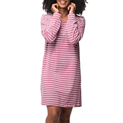 Image of greenjama Women&#039;s Sleep Shirt Striped GOTS Certified Nightgown, Grape, 36