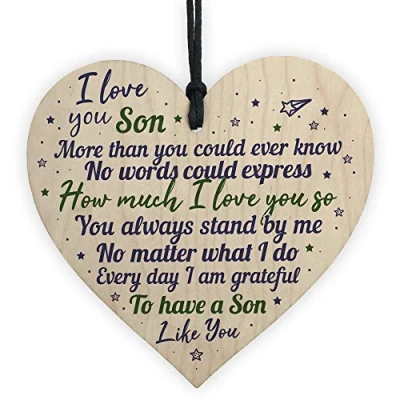 Image of RED OCEAN Mum Dad Christmas Birthday Gifts For Son Wooden Hanging Heart Plaque Keepsake Gift
