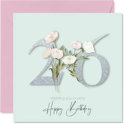Image of 26th Birthday Cards for Women Fancy Floral Flowers Happy Card 26 Year Old Woman Sister Cousin Friend Neighbour, 145mm Bday Greeting