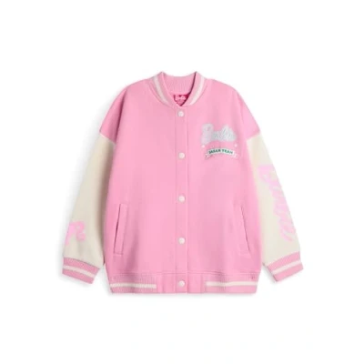Image of Barbie Girls Bomber Jacket Kids Dream Team Graphic Print Varsity in Pink Childrens Class of 1959 Zipped Baseball Classic Fashion Doll Movie Merchandise Gift