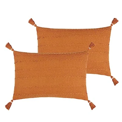 Image of Yard Caliche Textured Tasselled Polyester Filled Cushion Twin Pack,40 x 60cm