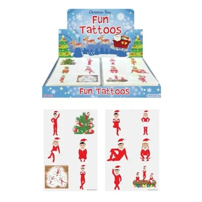 Image of Henbrandt 24 x Mini Elfin Around Christmas Temporary Transfer Tattoos for Kids Naughty Elf Elves Boys and Girls Festive Xmas Stocking Advent Calendar Fillers