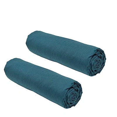 Image of TODAY Essential Set of 2 Fitted Sheets 140 x 190 cm for Double Bed, 100% Cotton Peacock