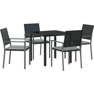 Image of vidaXL 5 Piece Garden Dining Set with Cushions Black Poly Rattan
