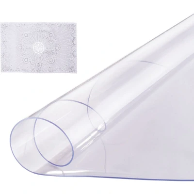 Image of VEVOR Tablecloth Table Protector Round PVC Desk Pad 1067x1067mm Waterproof Cloth for Office Dresser Dining Room 2mm Thickness