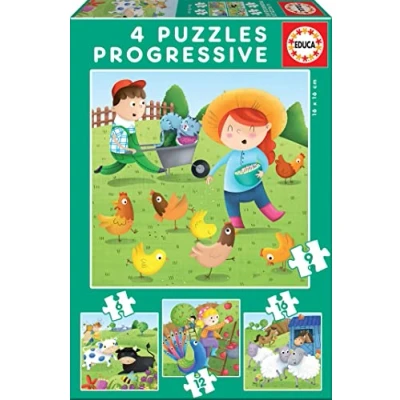 Image of Educa 17145 Progressive Puzzle Farm Animals 6 + 9 12 16