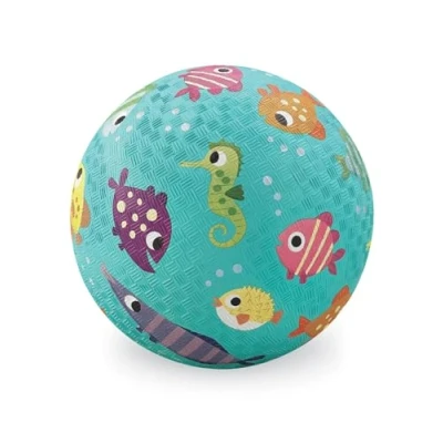 Image of Crocodile Creek Small Rubber Playground Ball 7 Size for Kids 3 Years and Up Ships Inflated &amp; PVC Free Durable Design Indoor, Outdoor Games Active Sports Fish