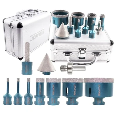 Image of MINLAYCUT Diamond Core Drill Bits Set 10pcs Tile Hole Saw Kit 6/6/8/20/35/50/68mm+10F with 2&quot; Beveling Chamfer for Porcelain Ceramic Granite Marble