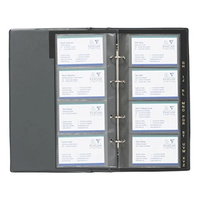 Image of Exacompta Ref DBCB4/BLUZ Guildhall Leatherette Business Card Slim Binder, 272 x 150mm, 16 Loose Sheets, 4 Anti Glare Pockets, Holds 128 Cards Blue