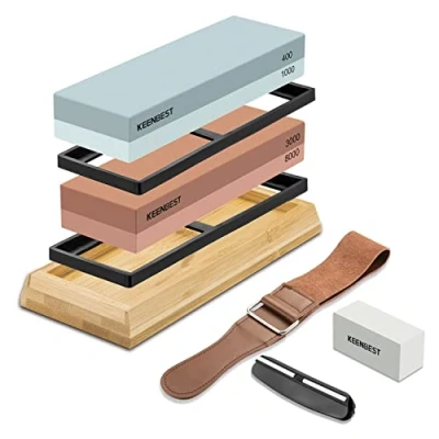 Image of KEENBEST Actual Grit Premium Material Sharpening Stone Set 400 1000 3000 8000 Whetstone Japanese Knife Sharpener Wetstones for Knives Wet Red