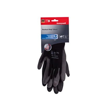 Image of Honeywell 2400251 09/SP PSS Perfect Poly Black General Handling Gloves, Fine in Dry Environment, EN 388 4121 Size 9 (1 pair, carded)
