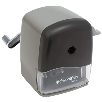 Image of Swordfish High Capacity ‘Curve’ Multiple Size Desktop Manual Pencil Sharpener with Replaceable Helical Blade and Point Options [40103] 812mm, Black