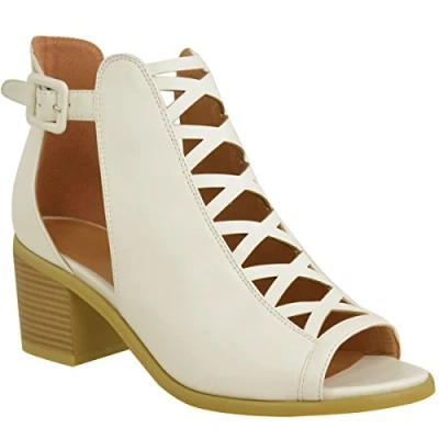 Image of Where&#039;s That From Womens Reydah Mid High Block Heel Sandals With Peep Toe &amp; Criss Cross Detail White Size UK 6
