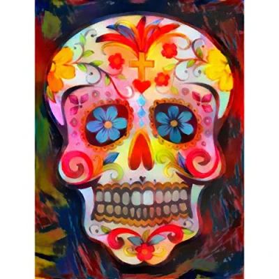 Image of Day of the Dead Skull oil paint Large Canvas Wall Art Print