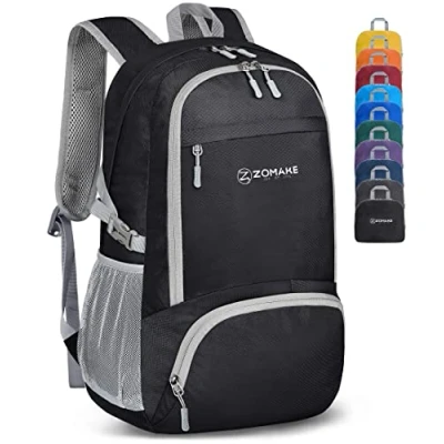 Image of ZOMAKE Lightweight Foldable Backpack Packable Rucksack 30L Small Backpacks Walking Rucksacks Travel Daypack Water Resistant For Men Women Outdoor Hiking (Black)