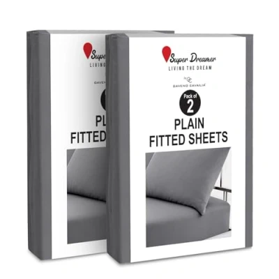Image of 2 Pack Fitted Sheet King Size Deep Pocket 25cm Microfiber Bed (152x203 cm) Wrinkle &amp; Fade Resistant Elastic Corners Breathable Easycare Bottom Charcoal