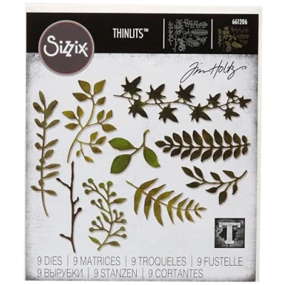 Image of Sizzix Thinlits Dies Garden Greens by Tim Holtz 9Pk, Carbon Steel, Multi Colour, 19.1 x 14.4 0.4 cm