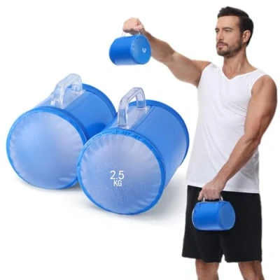 Image of DEIRIS Water Dumbbells, Filled Weights Set, Travel Weights, Weight Bag, Adjustable Dumbbells to 2/5/10/14 KG Pair, for Strength Training, Fitness (Blue: Pair of 5 kg)