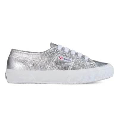 Image of Superga 2750 Metallic Canvas Ladies Trainers Grey Silver 3