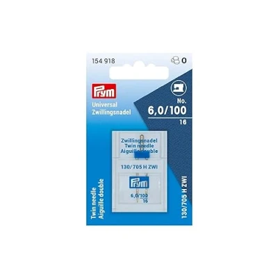 Image of Prym 154918 Double Sewing Machine Needle Universal, 130/705, 100/6.0 mm, Silver, No. 100