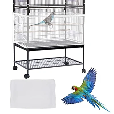 Image of Daoeny Large Bird Cage Cover, Seed Catcher, Adjustable Soft Airy Nylon Mesh Net, Birdcage Cover Skirt Guard for Parrot Parakeet Macaw African Round Square Cages (White)