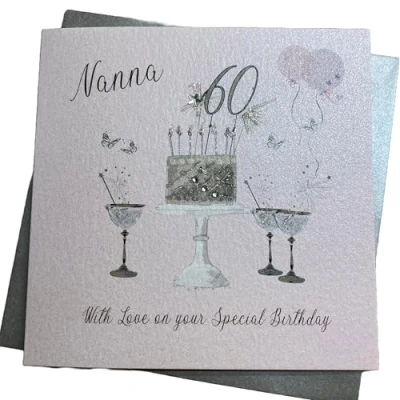Image of Happy 60th Birthday Card Nanna Champagne Glasses Pink Roses by White Cotton Cards SS42 NNA60