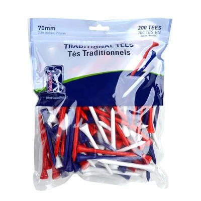 Image of PGA TOUR Golf Tees Wooden 200 Pack Red, White, Blue 70mm Extra Long for Perfect Drive in Mixed Colors Premium Quality Optimal Performance